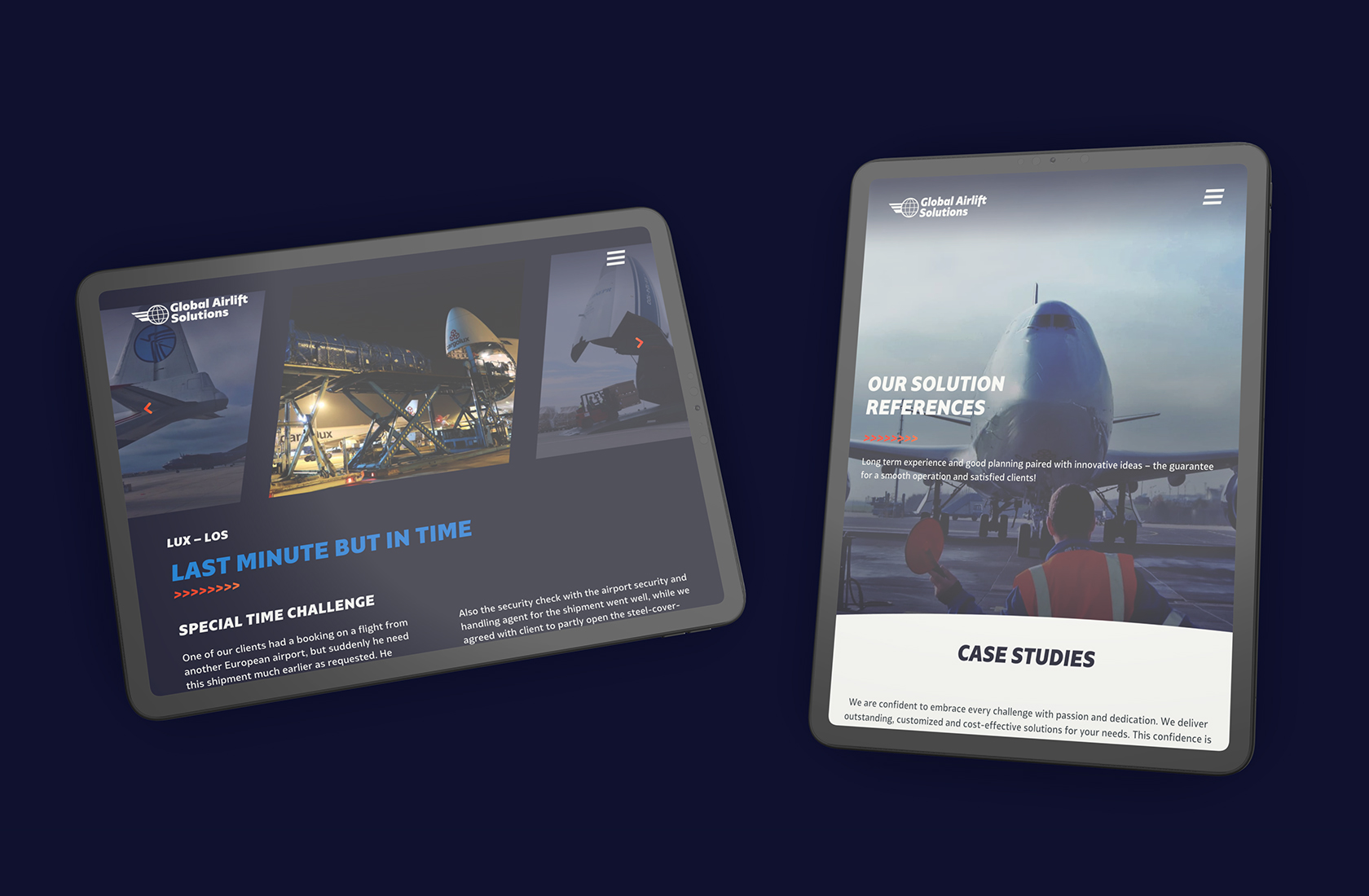Portfolio User Experience Design Global Airlift Solutions Mobile Auflistung