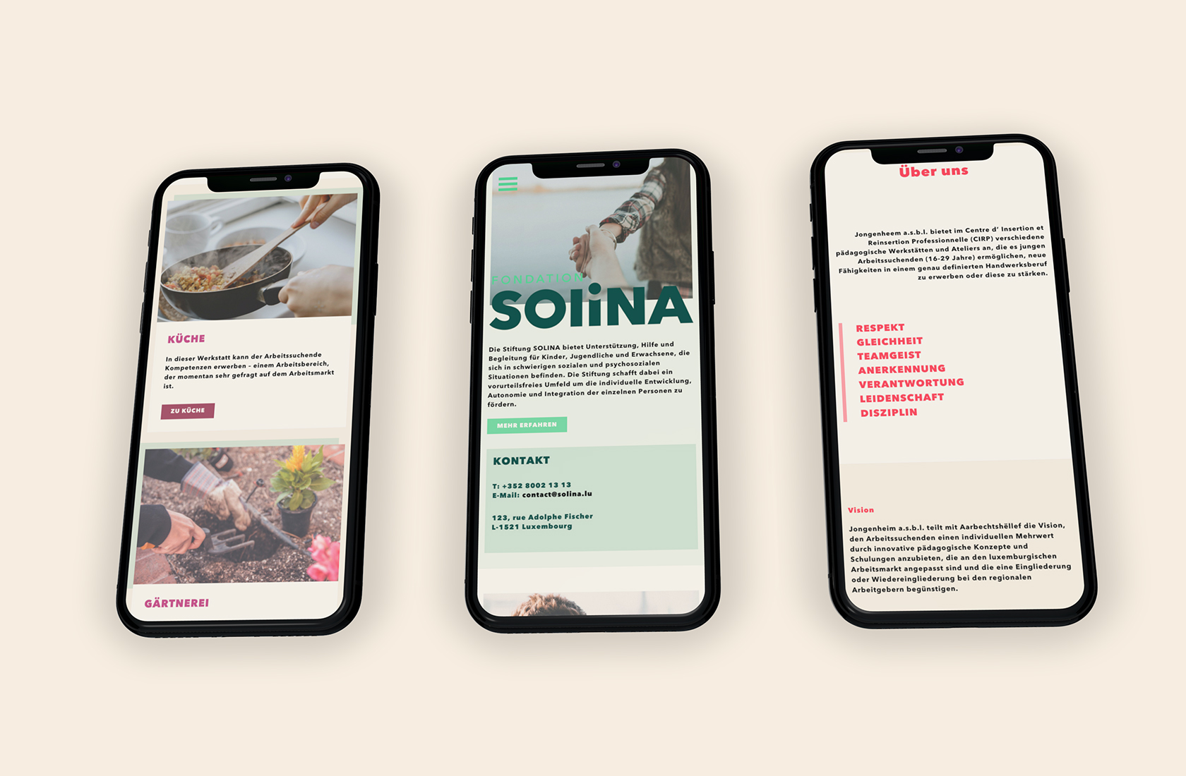 Portfolio User Experience Design Fondation Solina Mobile Drei Smartphones